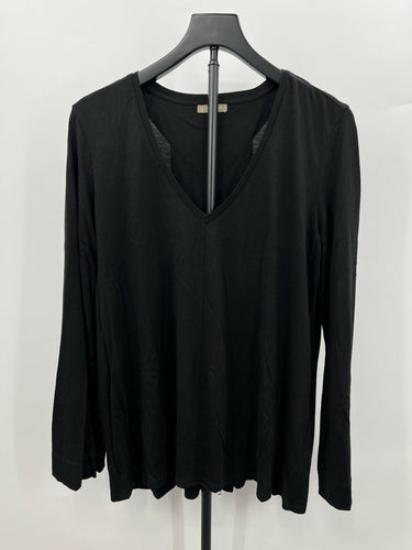 Lilla P V-Neck Long Sleeve Top Shirt Black Pima Cotton Bell Sleeve Size L Lilla P