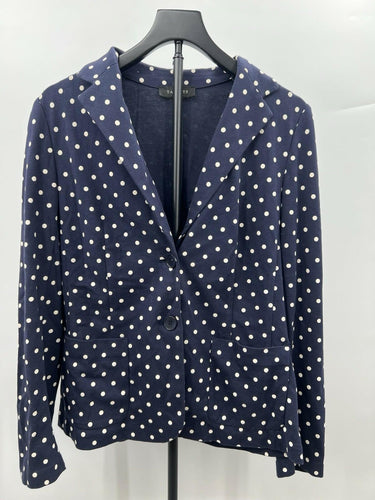 Talbots Blazer Womens Navy Polka Dot Knit Jacket Pockets Button Up Work M Talbots