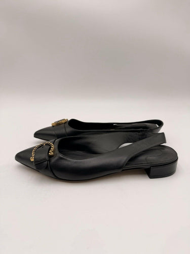 Women’s Salvatore Ferragamo Gancini Black leather slingback Flats Size 5.5D