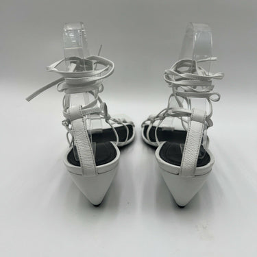 CO White Leather Knotted Square Toe Lace Up Sandals, Size 41 CO