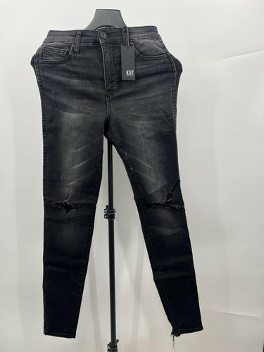 KUT Mia Toothpick Skinny Jeans Womens Black Distressed High Rise Fab Ab NWT 2 Kut