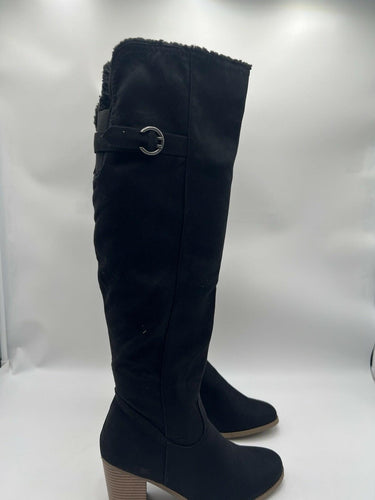 Sugar Winkie Black Faux Suede Sherpa Knee High Buckle Boots Womens 9 Sugar