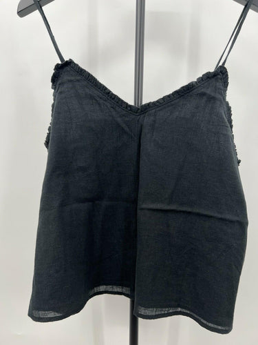 Abound Cami Top Black Ruffle Trim V-Neck Linen Blend Tank Blouse L Abound