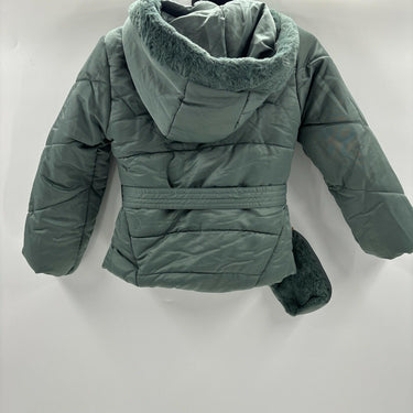 NWD Tahari Girl Faux Fur Full Zip Winter Jacket w/Beanie Mint Green Size 5 Tahari