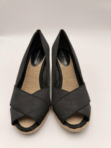 Adrienne Vittadini Bailee Womens Black Espadrille Wedge Peep Toe Size 9