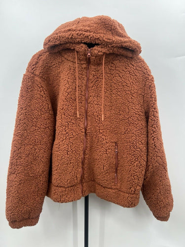 Arizona Jean Co Jacket Womens Chutney Faux Fur Sherpa Hooded Zip Up Fleece L AriZona
