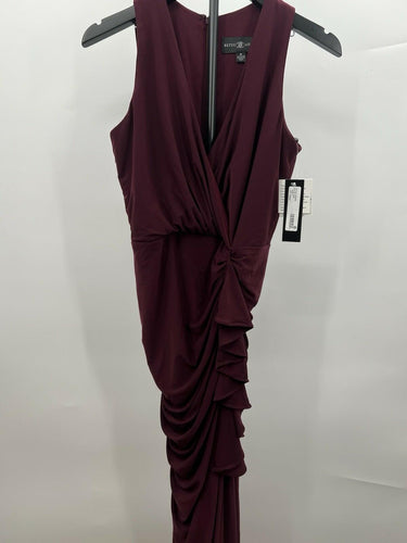 Betsy & Adam Burgundy Faux Wrap Maxi Dress V Neck Ruffle Wedding Guest NWT 8 Betsy & Adam