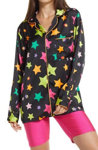 BP Satin Shirt in Black Multi Shooting Stars Size X-Large BP BE PROUD