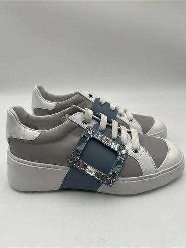 ROGER VIVIER Viv' Skate Strass Buckle Sneakers Grey/White/Blue Size 37.5 Roger Vivier