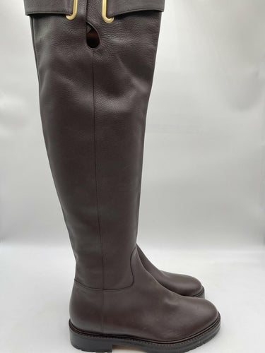 Valentino Garavani Bowrap buckled leather over-the-knee boots in a brown Size 39 Valentino