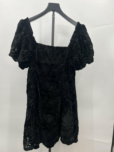 Beyond The Radar Dress Womens Black Velvet Burnout Puff Sleeve Smocked Mini L Beyond The Radar