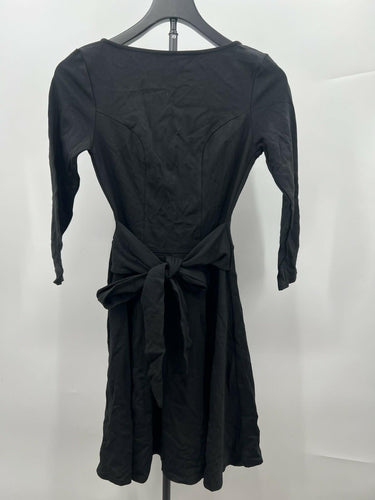 Unique Vintage Dress Womens Black Fit & Flare 3/4 Sleeve Wrap Tie Waist NWT S Unique Vintage
