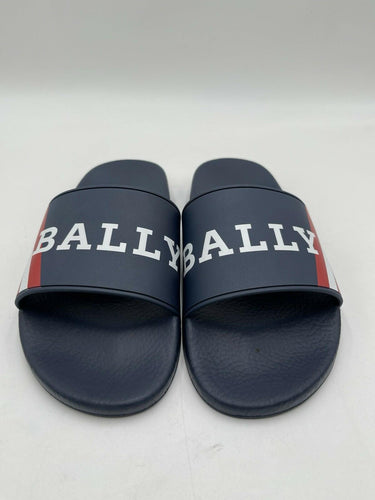 Men’s Bally Simon navy blue rubber logo sandals slides Size 42
