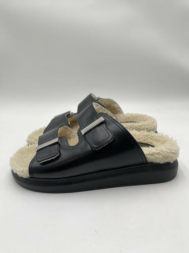 Alexander McQueen Black Leather Shearling Lined Sandals Size 39D Alexander McQueen