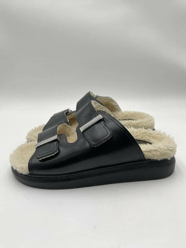 Alexander McQueen Black Leather Shearling Lined Sandals Size 39D Alexander McQueen