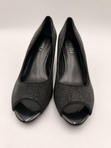 Van Eli VanEli Womens Black Rhinestone Peep Toe Kitten Heel Pumps Used 8