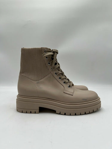 Women’s GIANVITO ROSSI Martis Rib-Knit Leather Combat Boots Color Beige Size 36 GIANVITO ROSSI