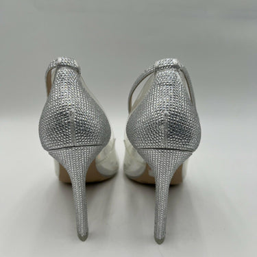 JLO Jennifer Lopez MORLEY Silver/Clear Point Toe Embellished Stilettos, 6.5M