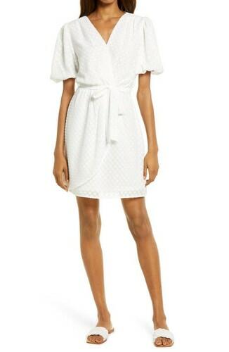 Fraiche by J Dot Jacquard Faux Woman's Wrap Dress in White Size M Fraiche by J