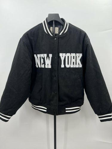 Khaki + Blue Jacket Mens New York Varsity Bomber Baseball Letterman Black M Khaki + Blue