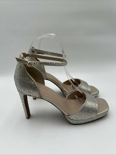 NWOB Kelly & Katie DAHLIA Shimmer Studded Fabric Ankle Strap Heeled Sandals 9 M Kelly