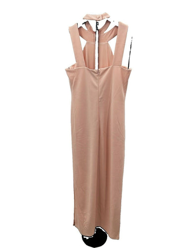 Bebe Woman’s blush pink halter maxi dress Cutout Straight Silhouette Size 10