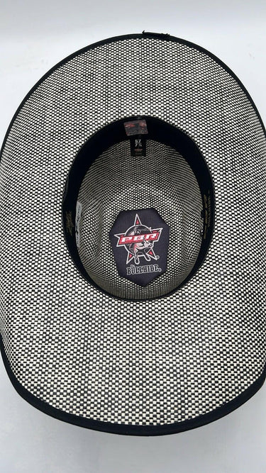 PBR Bull Riders Black White Checkerboard Straw Cowboy Hat Wide Brim 7 1/8 Pbr