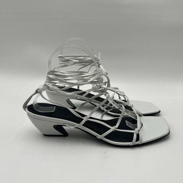 CO White Leather Knotted Square Toe Lace Up Sandals, Size 41 CO