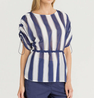 NWT Sportmax Code Womens Astoria Half Sleeve Stripe Blouse Blue Size 12 Sportmax