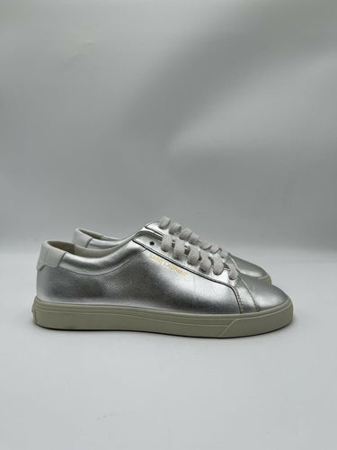 Women’s Saint Laurent Andy low-top sneakers in metallic silver Leather Size 39 Saint Laurent