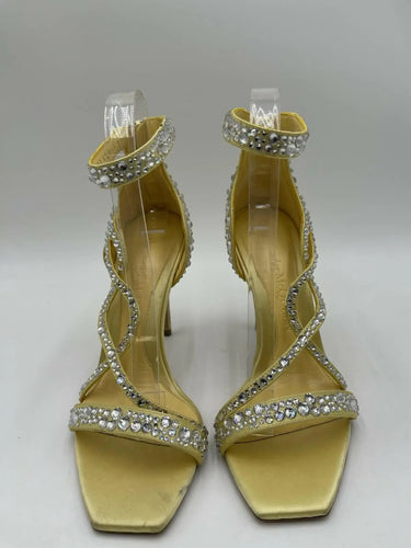 Alexander McQueen Crystal Yellow Satin Ankle-Cuff Cocktail Sandals Size 37.5 Alexander McQueen