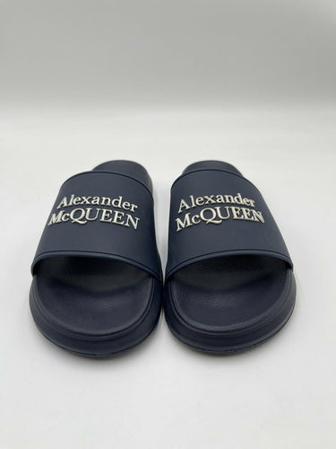 Alexander McQueen Womens Logo Pool Rubber Slides Sandals Navy Size 37 Alexander McQueen
