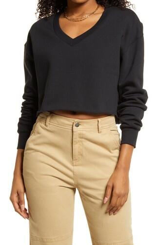 BP. Crop V-Neck Sweatshirt in Black Size Large BP.