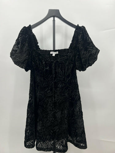 Beyond The Radar Dress Womens Black Velvet Burnout Puff Sleeve Smocked Mini L Beyond The Radar