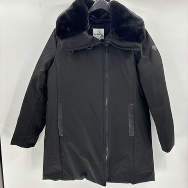 NWT Sam Edelman Women’s Asymmetrical Stretch Faux Fur Parka, Black Size M Sam Edelman