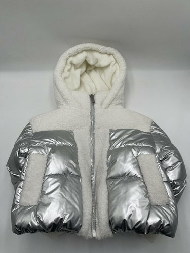NWT Girls Sam Edelman Hybrid Metallic Sherpa Trim Jacket Sliver Size 4 Sam Edelman
