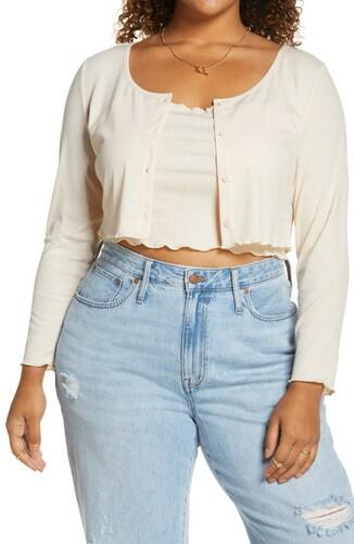 BP. Cropped Rib Cardigan & Camisole Set, Tan Boulder Size 2X BP.