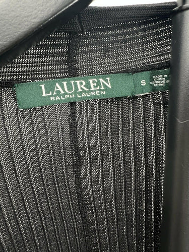 Lauren Ralph Lauren Duster Cardigan Long Black Ribbed Open Front Pockets S Lauren