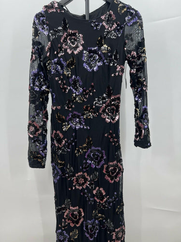 Betsy & Adam Black Sequin Floral Mesh Maxi Dress Long Sleeve Party Holiday 6 Betsy & Adam