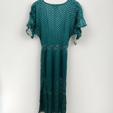 NWD Shyanne Teal Maxi Dress Lace Trim Button Front V Neck Western Boho Size M Shyanne