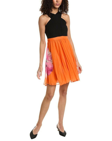 Ted Baker Amariee Cross Front Pleated Dress Knit Bodice Bright Orange (US 6) Ted Baker