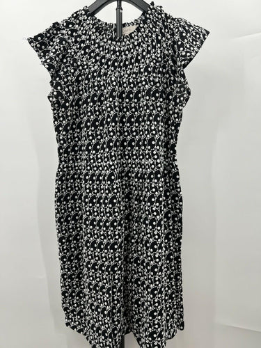 LOFT Dress Womens Black White Embroidered Eyelet Ruffle Sleeve Dress Petite MP LOFT
