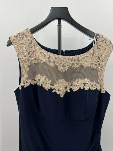 Alex Evenings Dress Navy Nude Gold Lace Embellished Long Gown 18 Alex Evenings