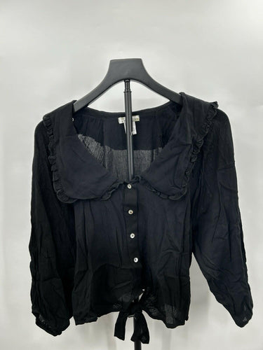 Wild Moss Black Blouse Frilled Trim Womans Top Size S Wild Moss
