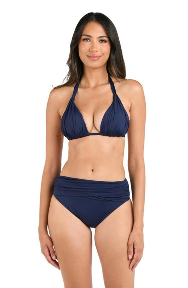 La Blanca Women's Rouched Halter Bikini Swimsuit Top, Indigo Size 10 La Blanca