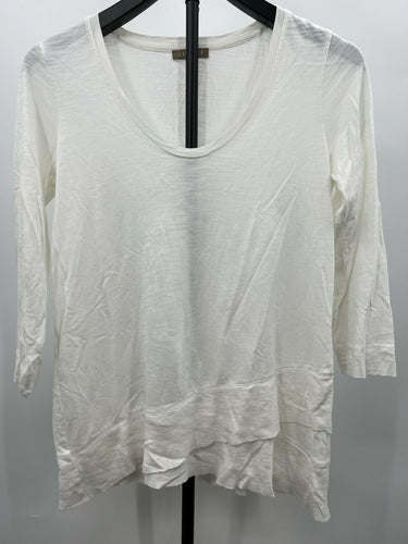 Lilla P White Pima Cotton U Neck 3/4 Sleeve Top Asymmetric Hem Tunic Size XS Lilla P