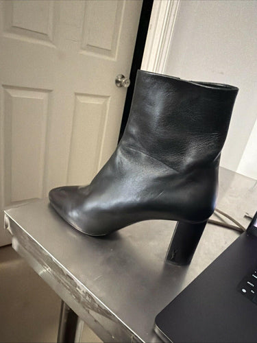YSL Yves Saint Laurent Lou 70 Black Leather Pin Block Heel Ankle Bootie Boot 39 Saint Laurent