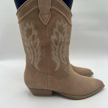 Women’s Crown Vintage Stava Cowboy Boot Beige Suede Leather Size 8.5M Crown Vintage