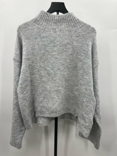 Topshop Sweater Gray Mock Neck Oversized Fuzzy Knit Drop Shoulder 12 Topshop