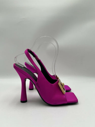 Versace Medusa Plaque satin slingback sandals in fuchsia pink Size 37.5 Versace